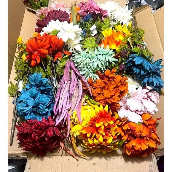 5 Lb Box 16 Bunch of Stemmed Artificial Faux Silk Flowers Colorful Variety 19” - Picture 7 of 16